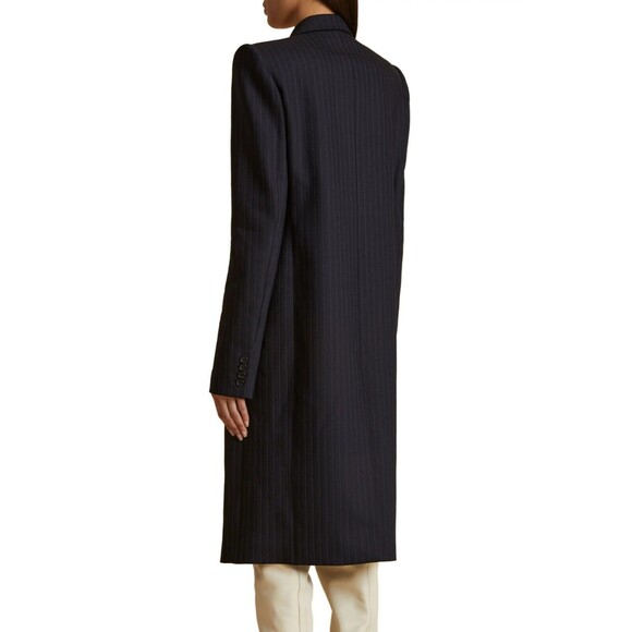 $2600 Khaite Kento Women's Double-Breasted Virgin Wool Coat Navy Striped Size 6 - Picture 4 of 6